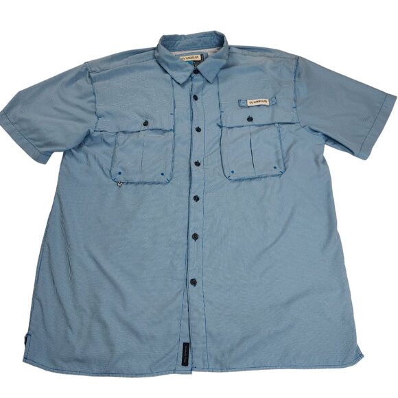 Magellan Outdoors Men's Size Large Turquoise Blue Plaid Relaxed Fishing Shirt - Picture 11 of 11